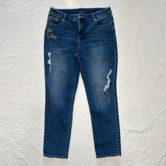 CHICO'S Embroidered Ankle Jeans - So Slimming Girlfriend - Picture 2 of 14